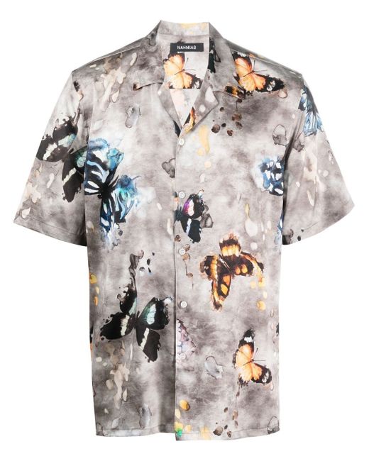 Nahmias butterfly-print stretch-silk shirt