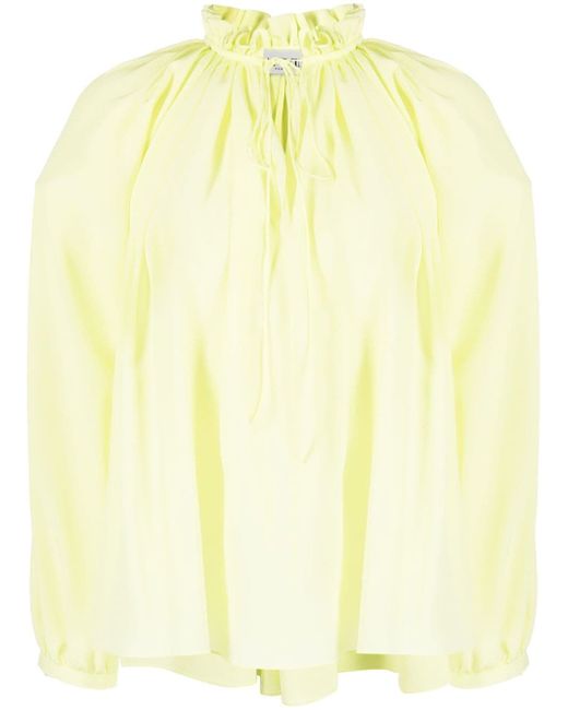 Lanvin pleated-neckline silk blouse