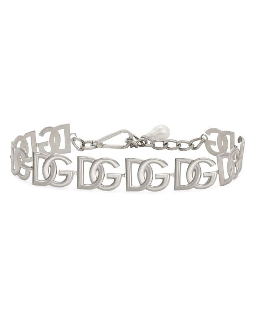 Dolce & Gabbana logo-lettering pearl-detail belt