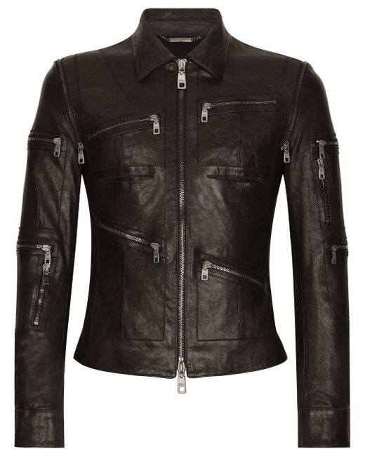 Dolce & Gabbana multiple zip-pockets leather jacket