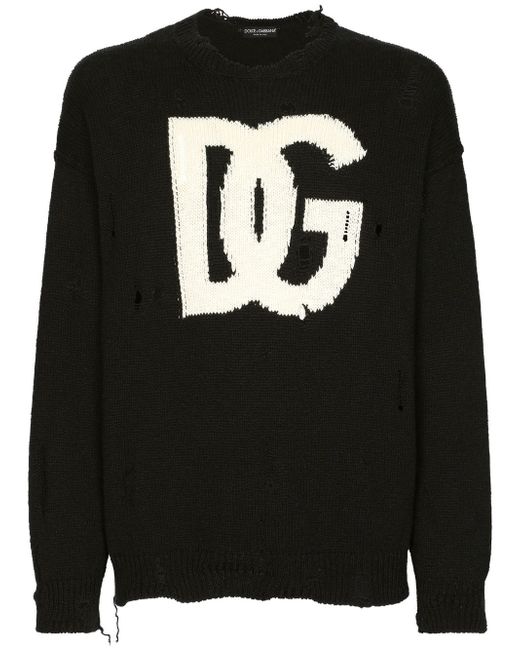 Dolce & Gabbana ripped-detail intarsia-knit logo sweater