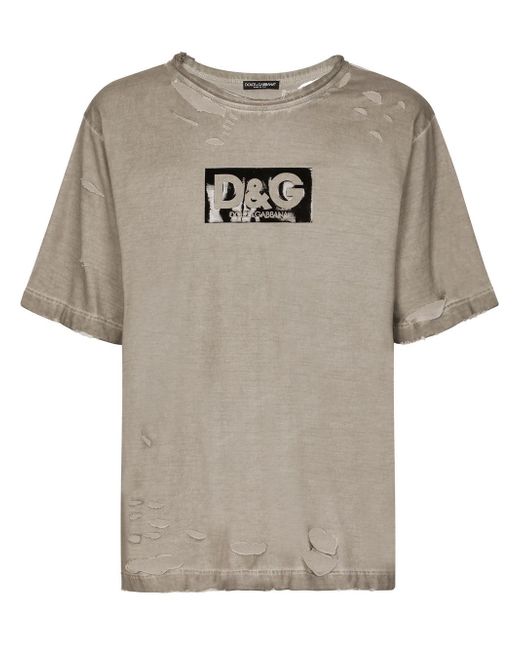 Dolce & Gabbana ripped-detail logo-print T-shirt