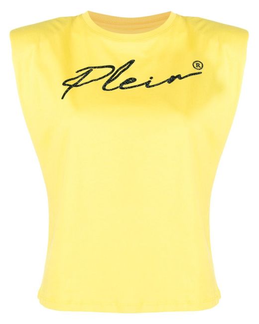 Philipp Plein logo-print shoulder-pads tank top
