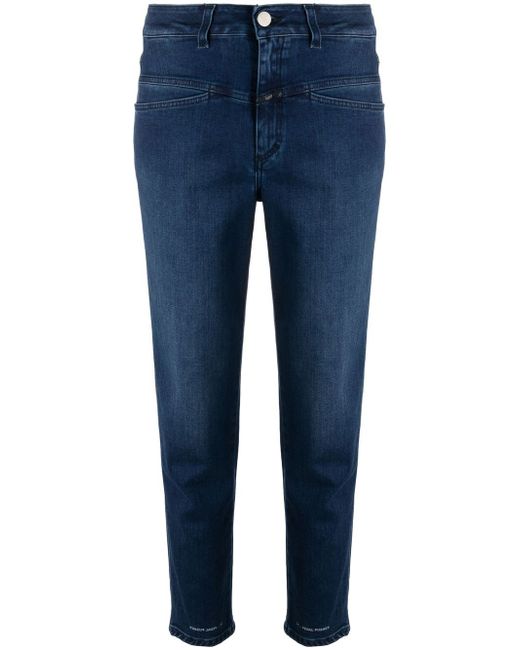 Closed button-fastening denim trousers