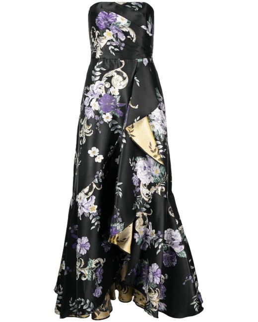 Marchesa Notte floral-print strapless gown