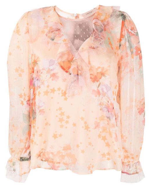 Twin-Set ruffled floral-print blouse