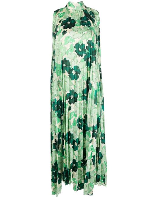 Plan C floral-print pleated long dress