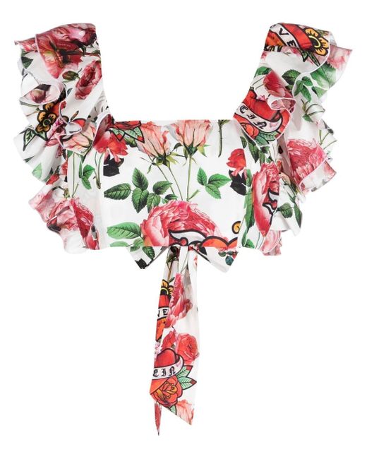 Philipp Plein cropped floral-print blouse