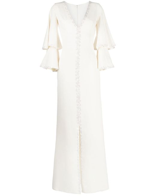 Saiid Kobeisy sequin-trimmed tiered-sleeve long dress