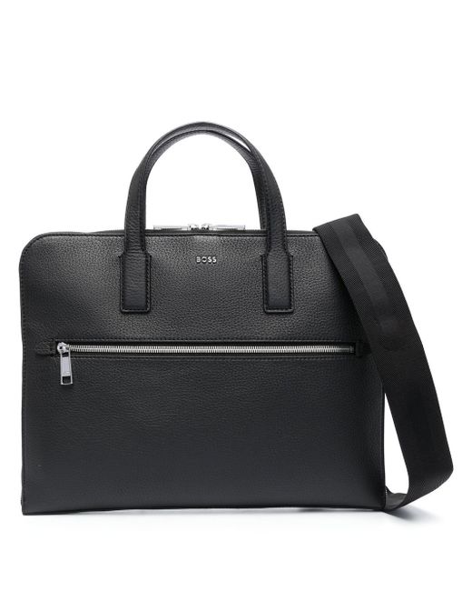 Boss front-zip leather briefcase