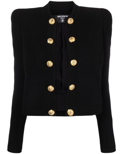 Balmain button-embellished collarless jacket
