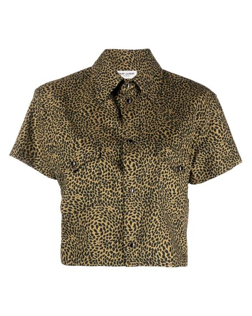 Saint Laurent leopard-print cropped shirt