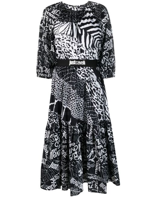 Just Cavalli graphic-print flared dress
