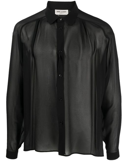 Saint Laurent semi-sheer long-sleeve silk shirt