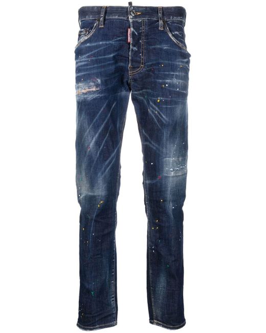 Dsquared2 paint-splatter slim-cut jeans