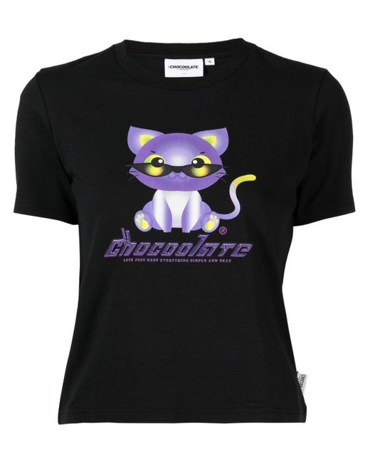 Chocoolate logo cat-print T-shirt