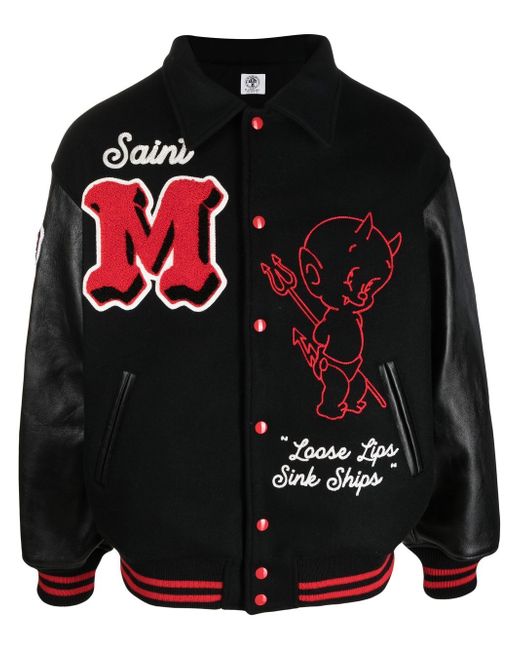 Saint Mxxxxxx slogan print varsity jacket