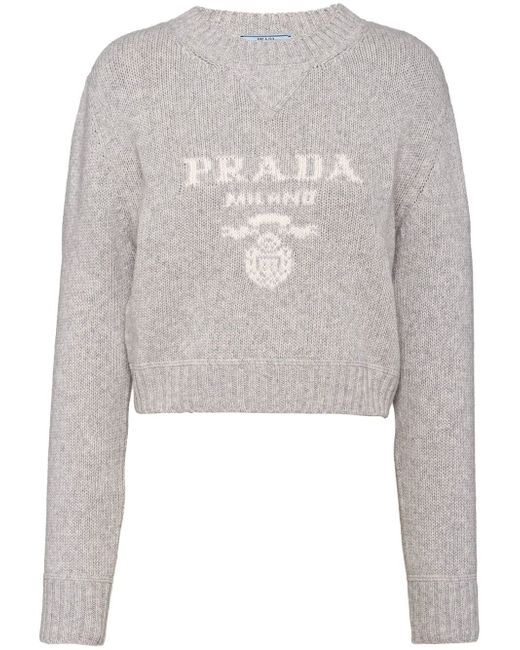 Prada intarsia-logo cropped cashmere jumper