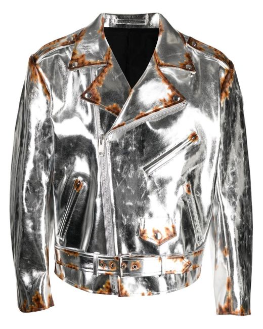 Doublet rusty-effect metallic leather jacket