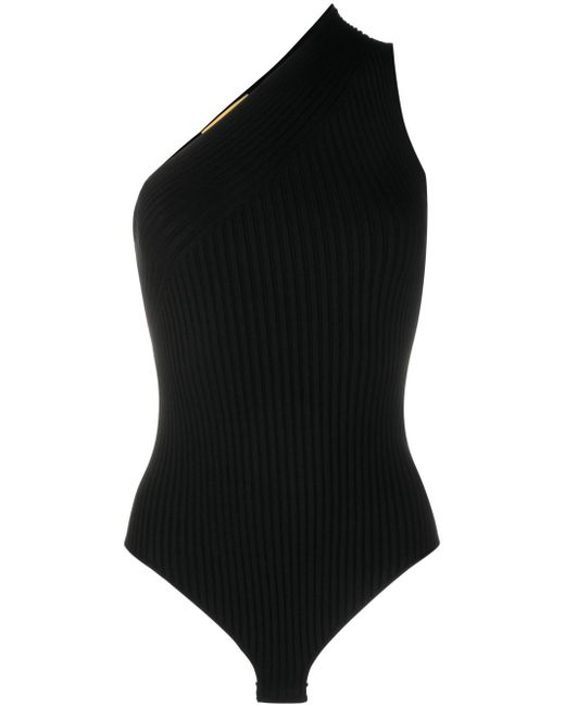 Aeron ribbed-knit asymmetric bodysuit