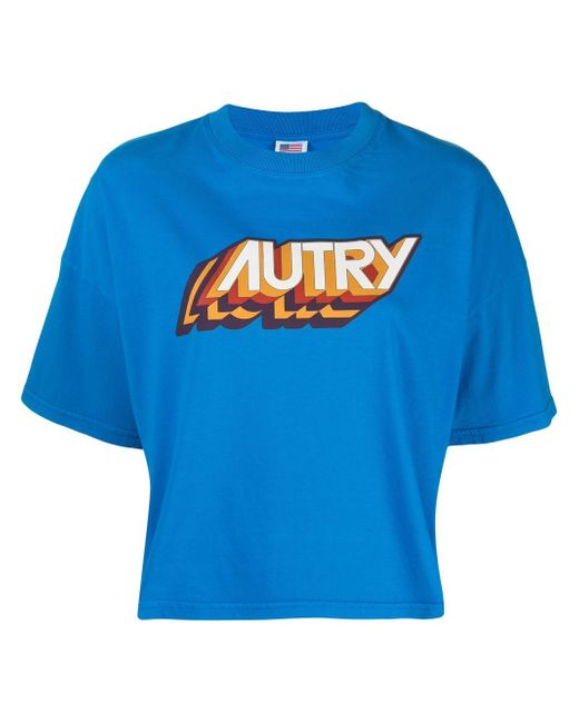 Autry logo-print cotton crop top