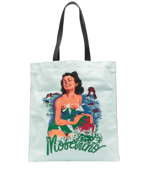Moschino illustration-print leather tote