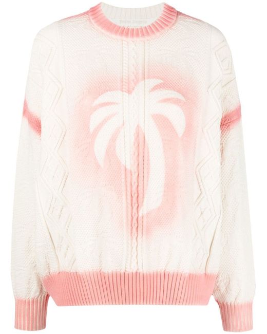 Palm Angels Sprayed Palm cable-knit jumper