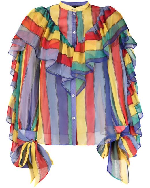 Rochas stripe-print ruffled blouse