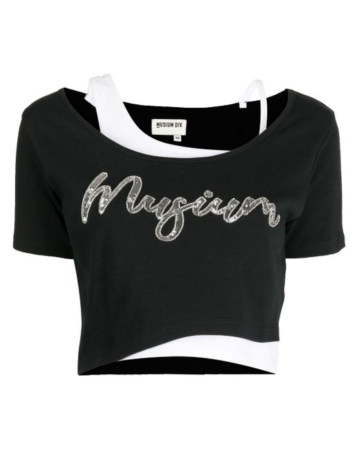 Musium Div. sequin-embellished layered cotton T-shirt