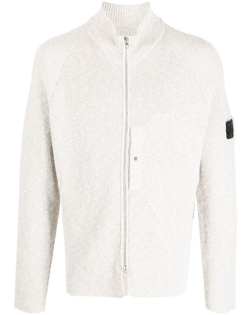Stone Island Shadow Project knitted logo-patch cotton cardigan