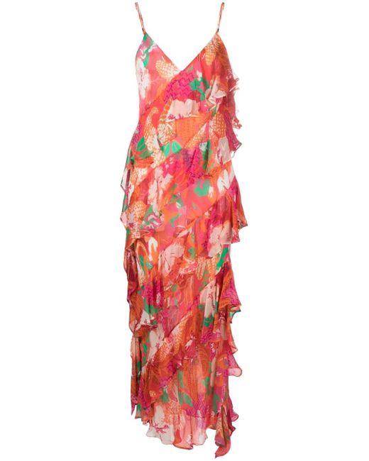 Msgm floral-print ruffled long dress