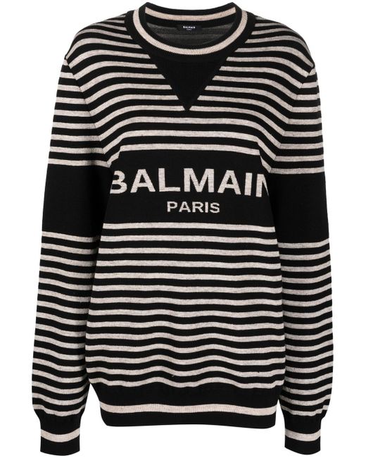 Balmain striped intarsia logo jumper