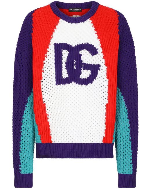Dolce & Gabbana colour-block perforated knit jumper