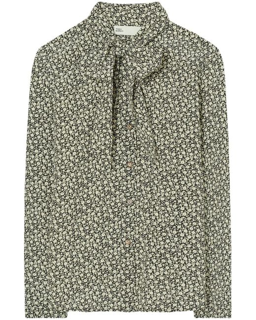 Tory Burch ditsy-floral bow blouse
