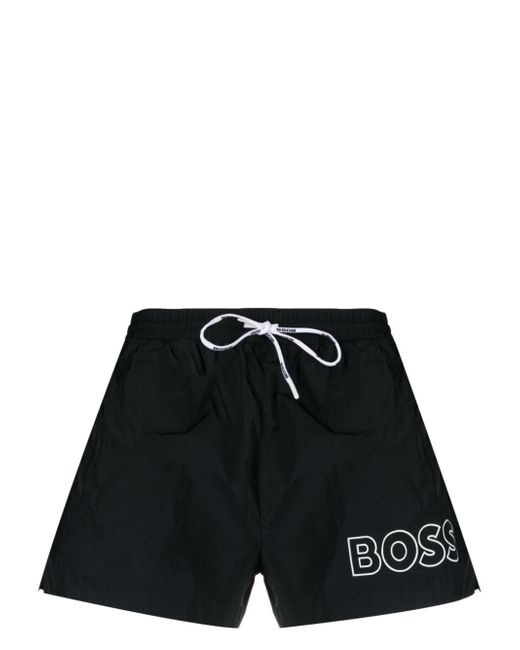 Boss logo-print drawstring swim shorts