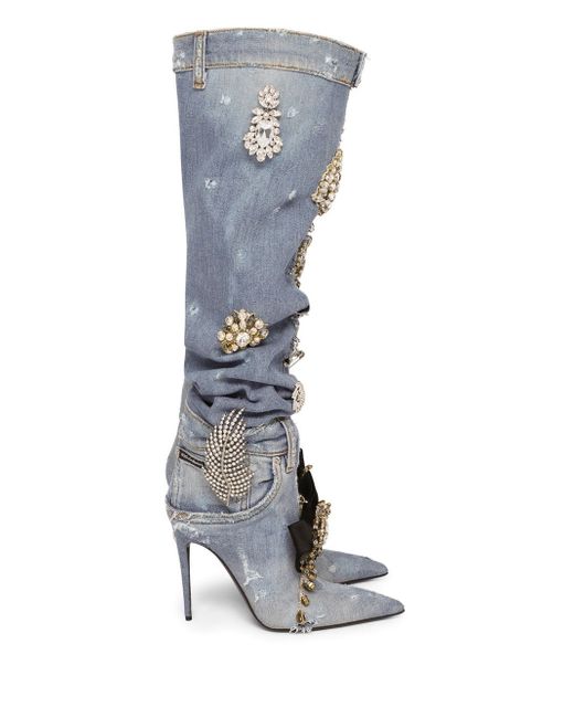 Dolce & Gabbana crystal-embellished knee-high boots