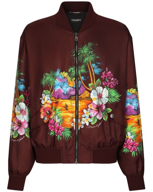Dolce & Gabbana island-print silk bomber jacket