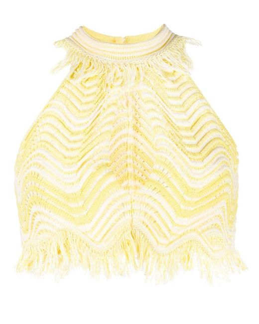 Genny fringe-detail knitted cropped top