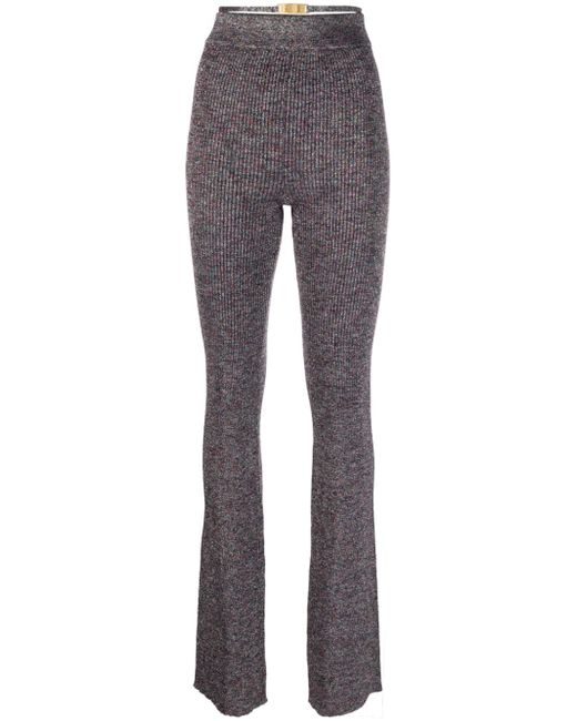 Gcds lurex-detailing flared knitted trousers