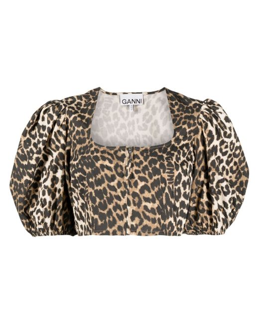 Ganni leopard-print cropped blouse