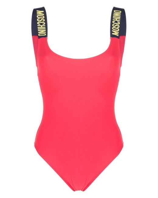 Moschino logo-strap open-back swimsuit