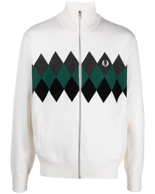 Fred Perry argyle print zip-up cardigan