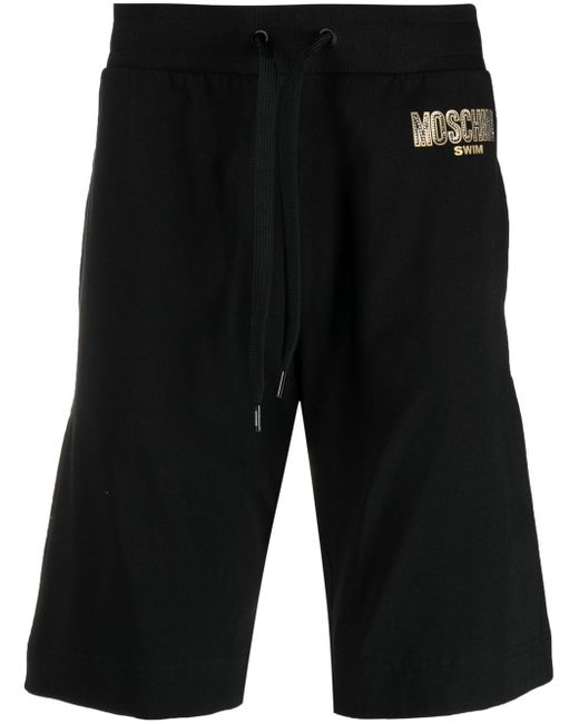 Moschino logo-print rhinestone-embellished track shorts