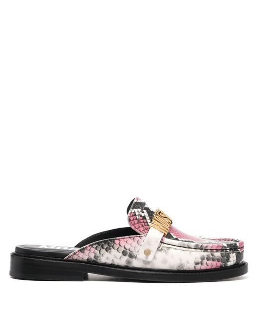 Moschino logo-detail snakeskin-effect loafers