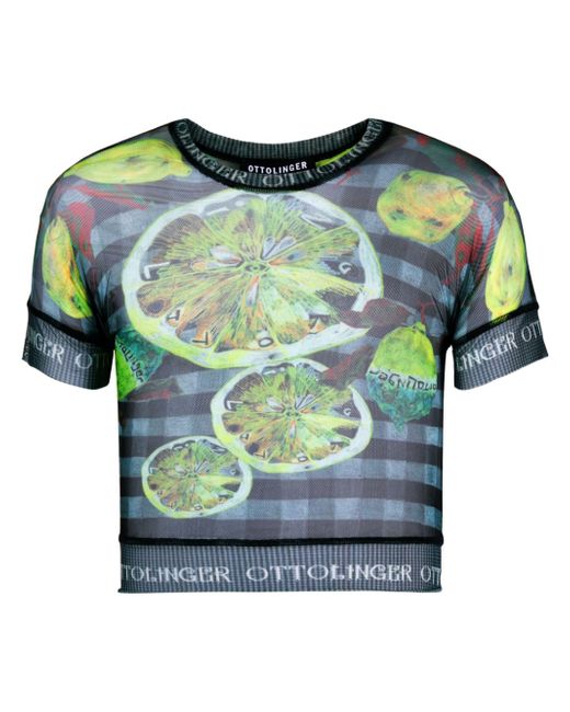Ottolinger lemon-print mesh cropped T-shirt