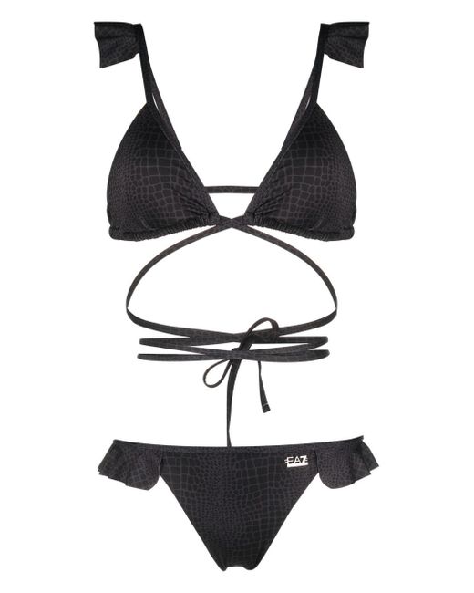 Ea7 ruffled animal-print bikini set