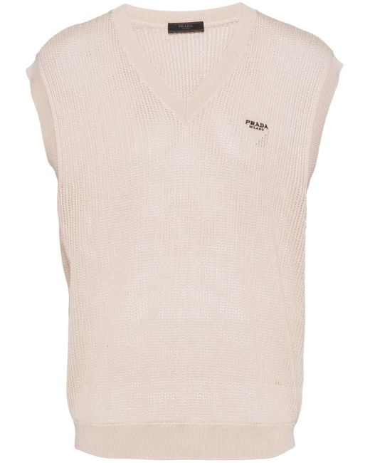 Prada triangle-logo open-knit vest