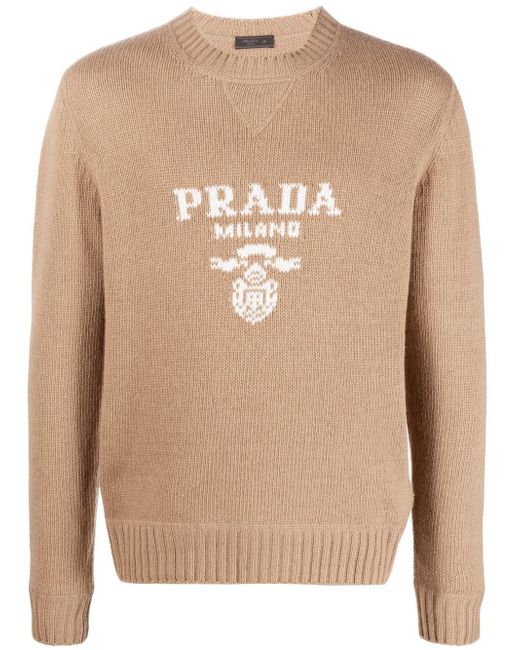 Prada intarsia-knit logo wool-blend jumper