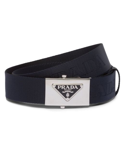 Prada triangle-logo woven buckle belt