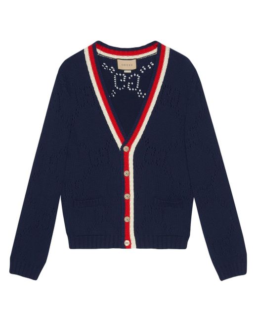 Gucci perforated GG logo cotton cardigan